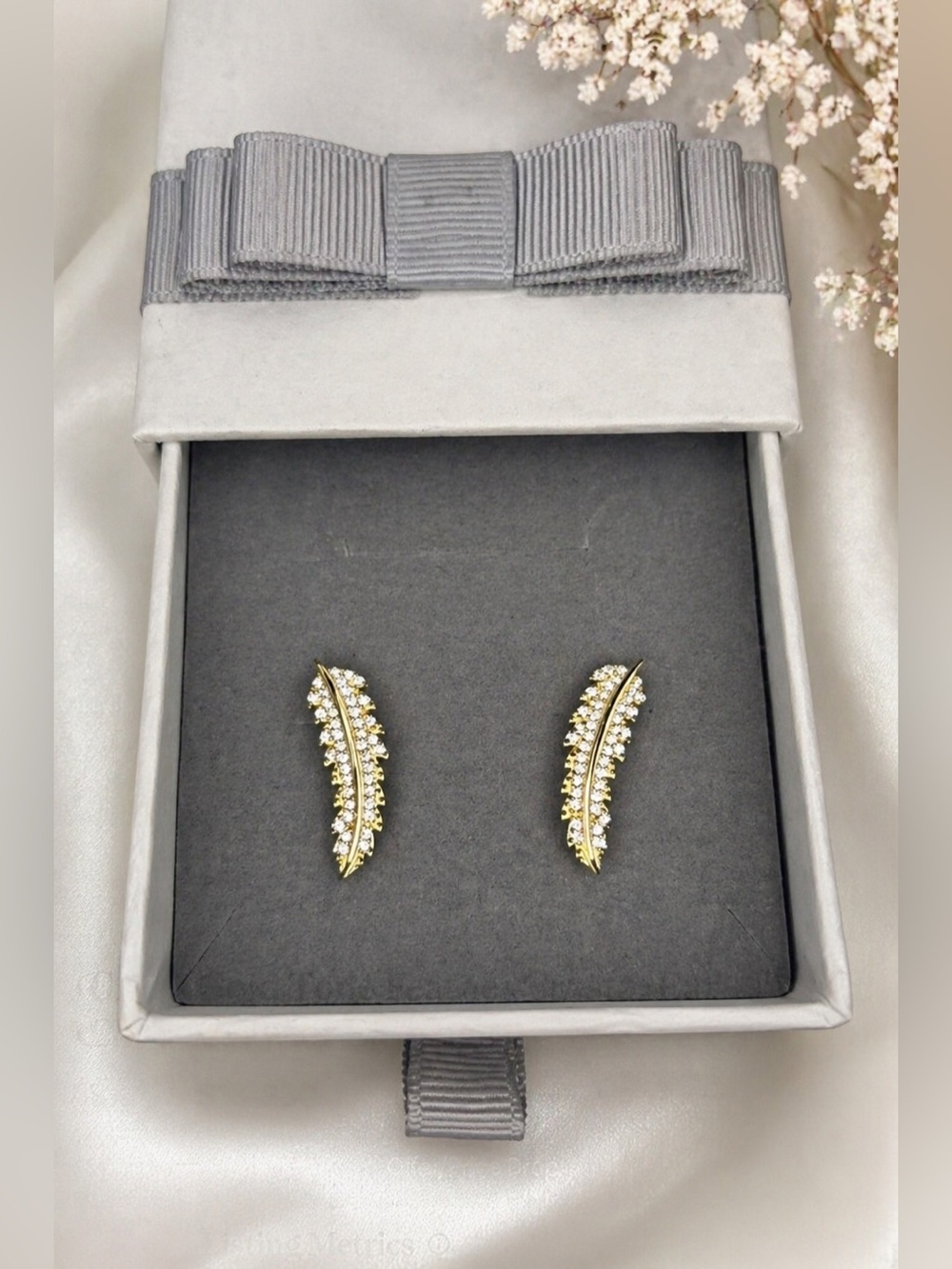 Gold Tone Feather Crystal Ear Crawler Earrings